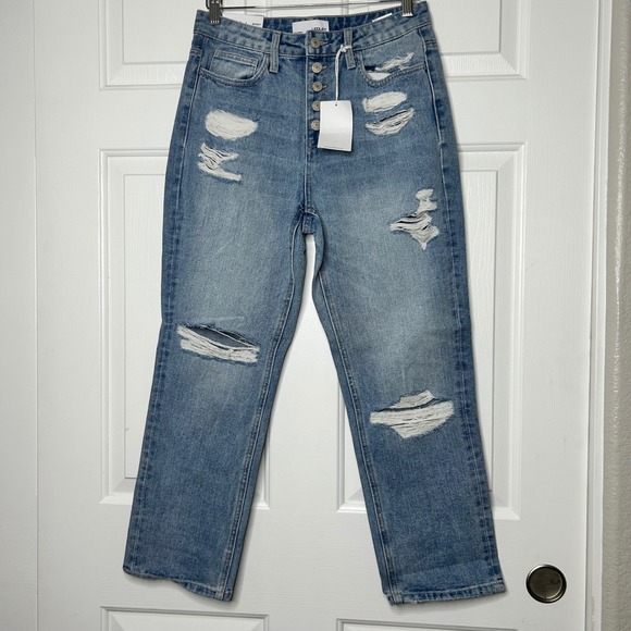 Vervet NWT Beverley Super High-Rise Straight Distressed Jeans Size 27 - Picture 1 of 8